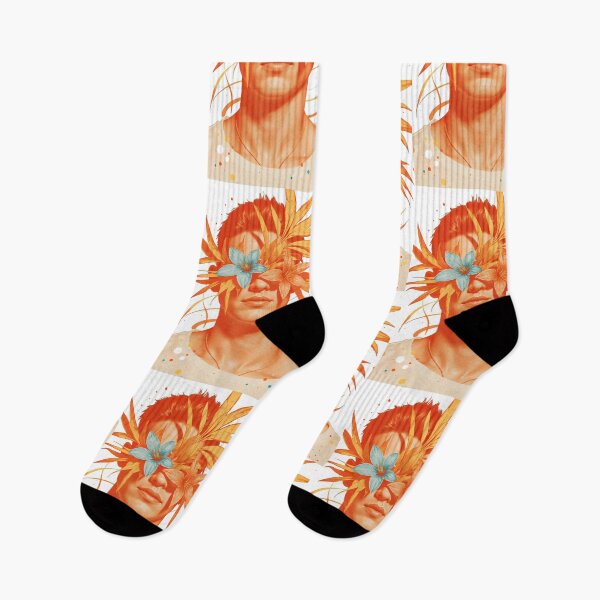 Item preview, Portrait of a man with orange leaves and flowers covering his eyes in a creative expression of nature and emotion designed and sold by SpaceartLilu.