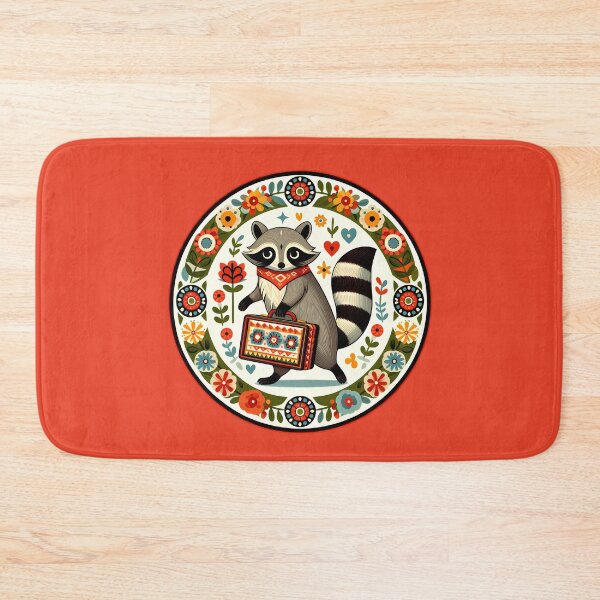 Item preview, Escaping Boarding School Raccoon with Suitcase – Scandinavian Folk Art Back to School Design © heidiannemorris designed and sold by FOLK ART FUSION by heidiannemorris.