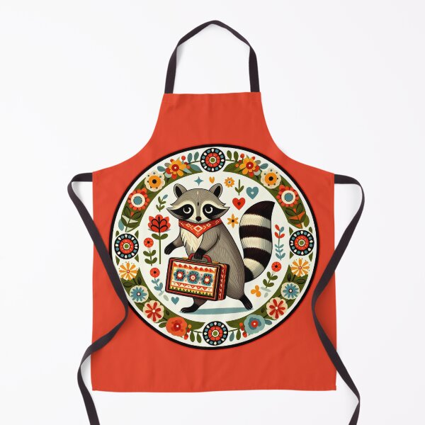 Item preview, Escaping Boarding School Raccoon with Suitcase – Scandinavian Folk Art Back to School Design © heidiannemorris designed and sold by FOLK ART FUSION by heidiannemorris.