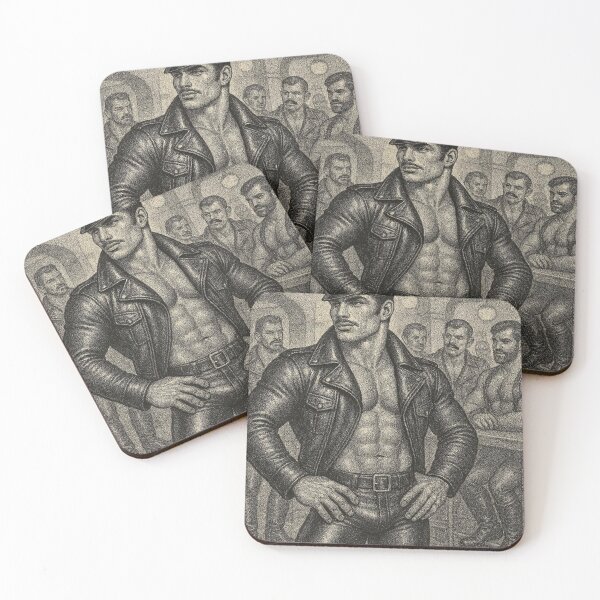 Item preview, Vintage Biker Adonis In Leather Charcoal Pointillism Tom of Finland Tribute Berlin German Pride Graphic Design designed and sold by ItsAKinkThing.