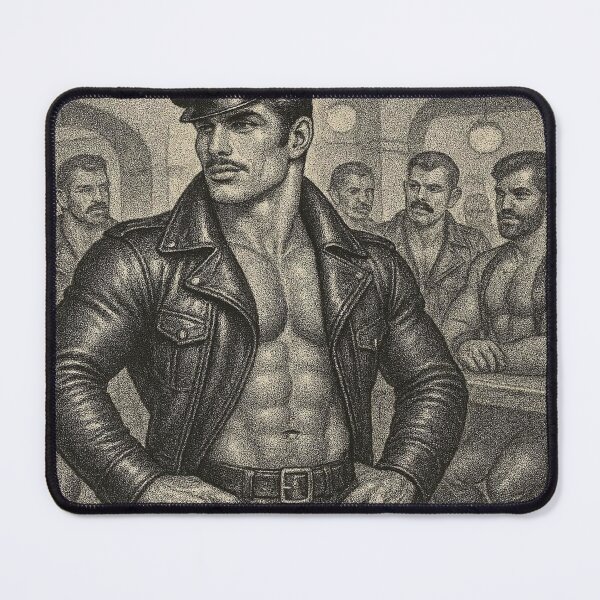 Item preview, Vintage Biker Adonis In Leather Charcoal Pointillism Tom of Finland Tribute Berlin German Pride Graphic Design designed and sold by ItsAKinkThing.