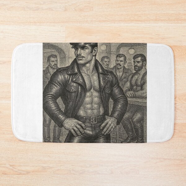 Item preview, Vintage Biker Adonis In Leather Charcoal Pointillism Tom of Finland Tribute Berlin German Pride Graphic Design designed and sold by ItsAKinkThing.