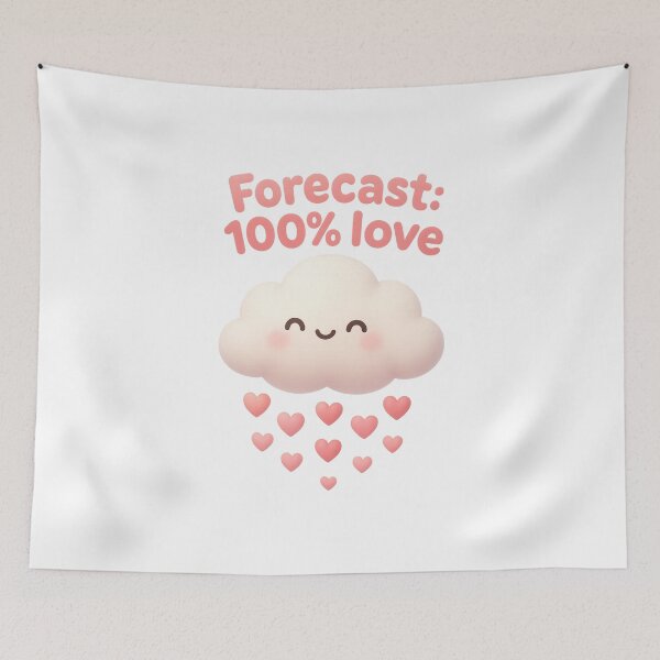 Item preview, Cute Cloud Snowing Hearts - Forecast 100% Love | Kawaii Heart Weather Art designed and sold by Moons Studio.