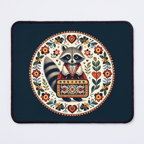 Item preview, Boarding School Cute Raccoon with Suitcase – Scandinavian Folk Art Back to School Design © heidiannemorris designed and sold by FOLK ART FUSION.