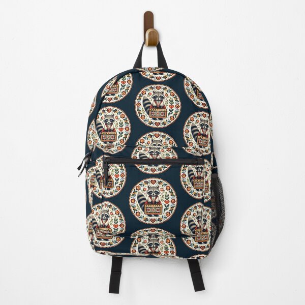 Item preview, Boarding School Cute Raccoon with Suitcase – Scandinavian Folk Art Back to School Design © heidiannemorris designed and sold by FOLK ART FUSION by heidiannemorris.