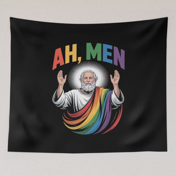 Item preview, Ah Men LGBT Gay Pride Jesus Rainbow Flag Christian  designed and sold by AquaKiev.