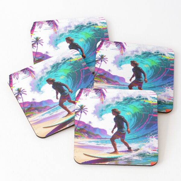 Item preview, Neon Pixel Glitch Surfer Riding the Wave – Vibrant Retro Tropical Aesthetic designed and sold by Cherrydora.
