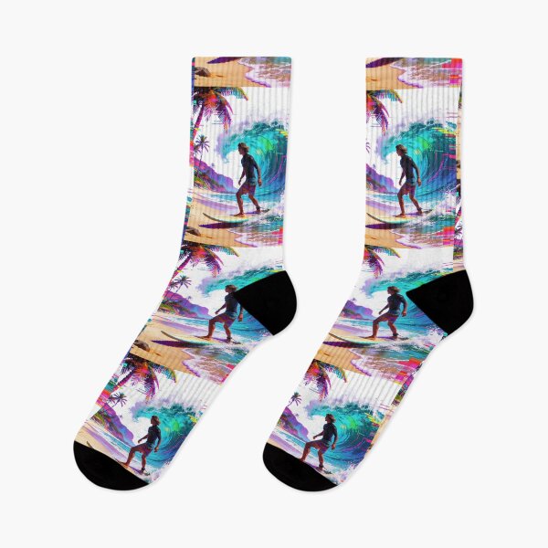 Item preview, Neon Pixel Glitch Surfer Riding the Wave – Vibrant Retro Tropical Aesthetic designed and sold by Cherrydora.