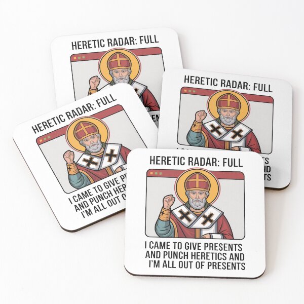 Item preview, Saint Nicholas Icon Meets Modern UI – Catholic Christmas Humor “Heretic Radar Full” Meme Design designed and sold by WSPrintCrafter.