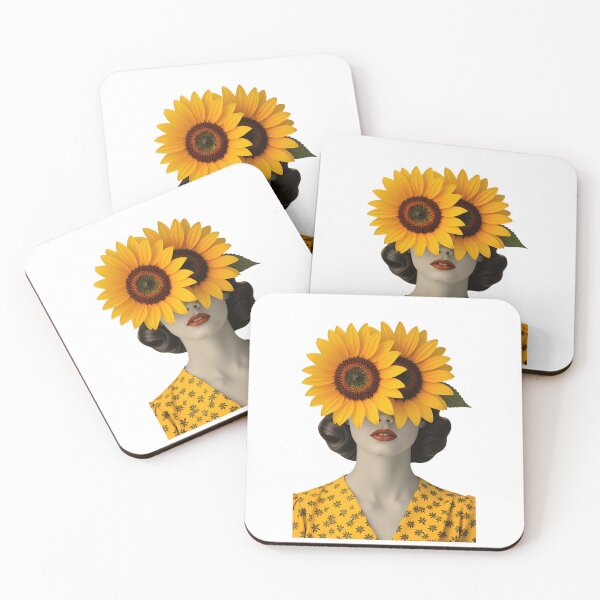 Item preview, Woman with sunflowers covering her face in a colorful setting during daytime designed and sold by SpaceartLilu.