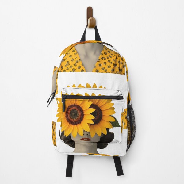 Item preview, Woman with sunflowers covering her face in a colorful setting during daytime designed and sold by SpaceartLilu.