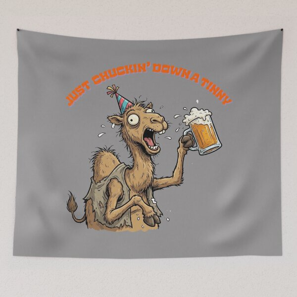 Item preview, Just Chuckin’ down a tinny: Funny Camel Enjoying a Beer – Comedy Camel Drinking T-Shirt designed and sold by Grang Art Artistic Designs.
