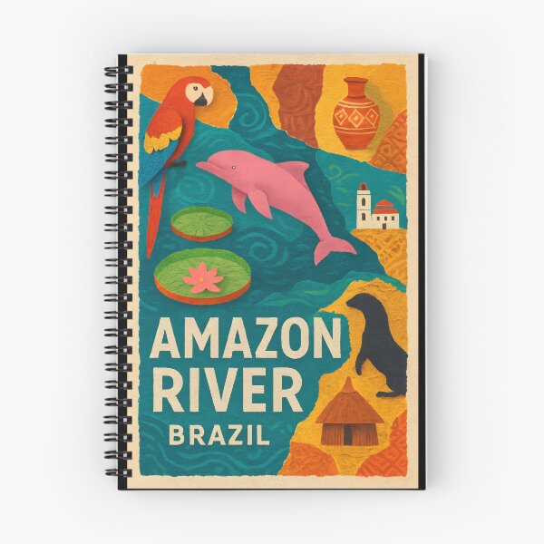 Item preview, Amazon River Culture Collage Travel Poster - Pink Dolphin Motif designed and sold by Cosmopolis.