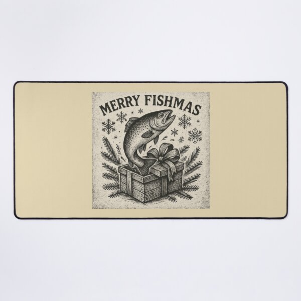 Item preview, Merry Fishmas – Vintage Christmas Fishing Gift Illustration designed and sold by EimSol.