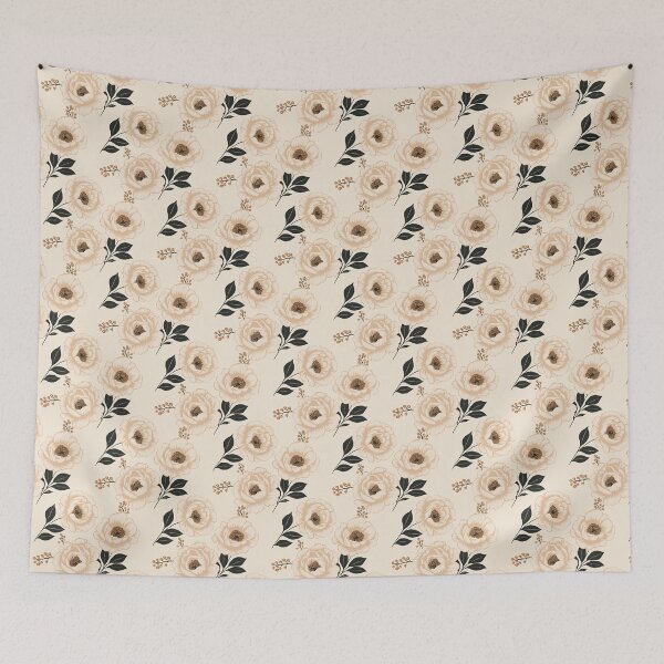 Item preview, Seamless floral pattern with beige peony flowers and black leaves on cream background. designed and sold by Opart Srinok.
