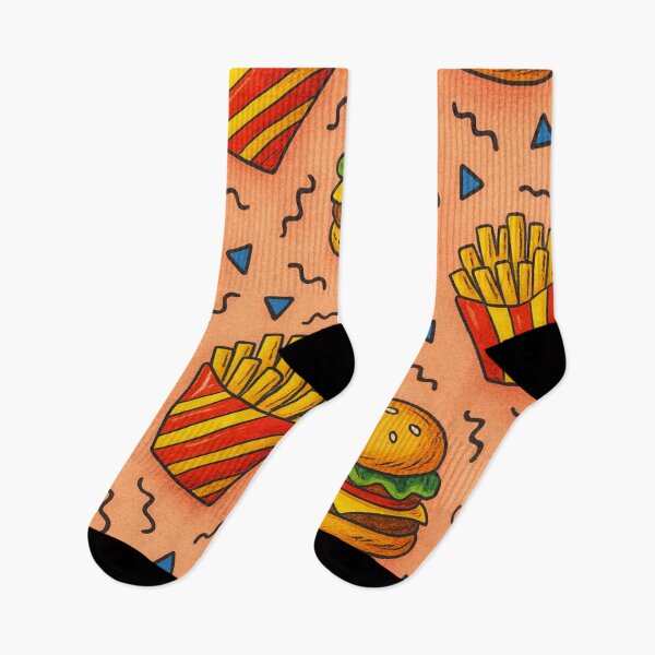 Item preview, Drawn Burgers & Fries – 80s Snack Pattern designed and sold by RICK-TURNER.