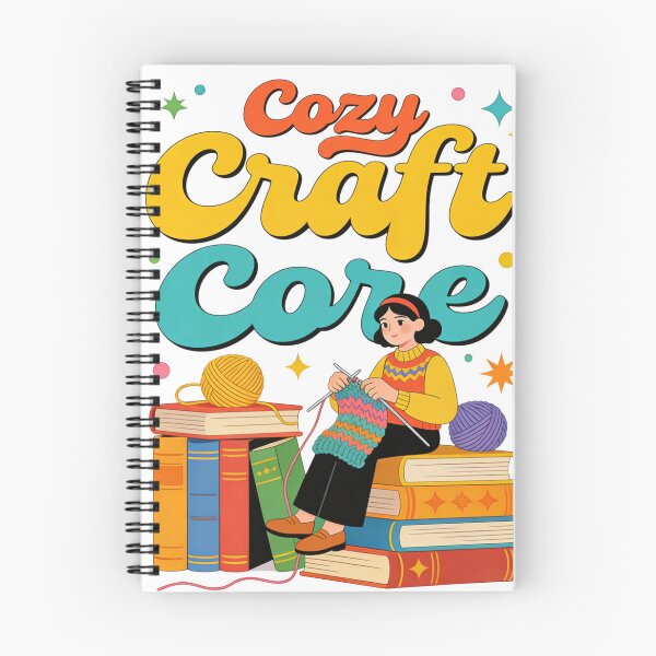 Item preview, Cozy Craft Core Aesthetic Design | Retro Knitting Hobbyist Sitting on Books Stack Illustration designed and sold by Cherrydora.