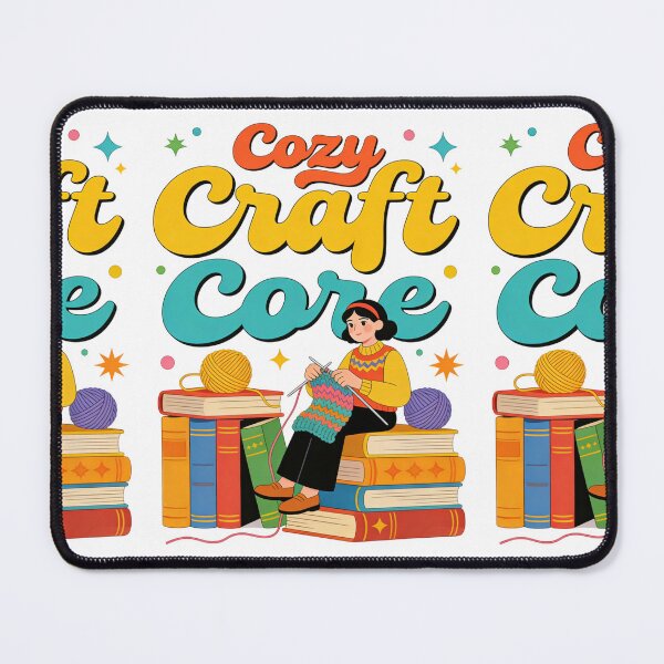 Item preview, Cozy Craft Core Aesthetic Design | Retro Knitting Hobbyist Sitting on Books Stack Illustration designed and sold by Cherrydora.