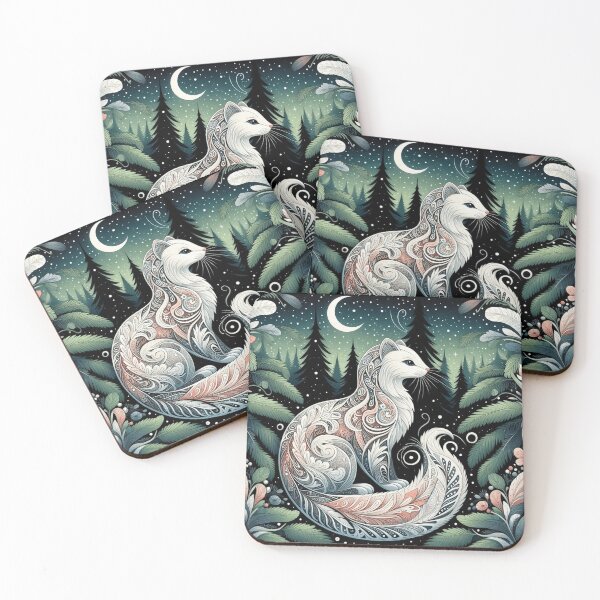 Item preview, Mystical Folk Ermine in Moonlit Forest designed and sold by BigBlueArt.