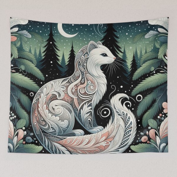 Item preview, Mystical Folk Ermine in Moonlit Forest designed and sold by BigBlueArt.