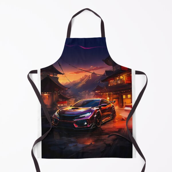 Item preview, Street racer car glowing between lantern houses at mountain sunset designed and sold by RevUpDesign.