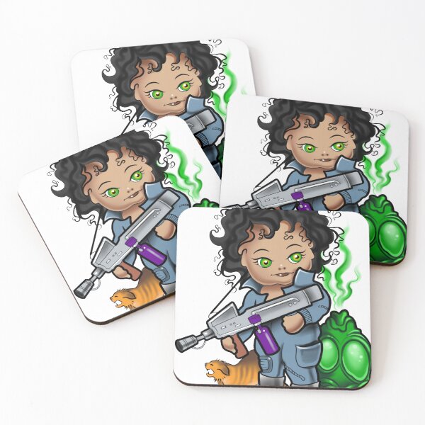 Item preview, Kewpie Space Heroine with Cat & Alien Egg – Cute Sci-Fi Illustration designed and sold by Abbyss Lowbrow Art.