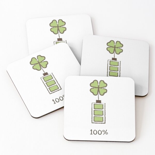 Item preview, 100% Lucky Energy Four-Leaf Clover Battery Doodle Hand Drawn Kawaii Cute Positive Vibes Design designed and sold by HimBoo.