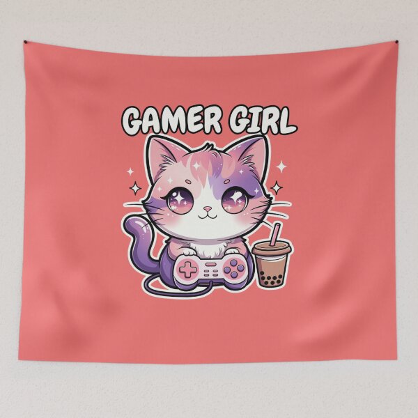 Item preview, Kawaii Gamer Girl Cat – Cute Kitty Gaming Controller designed and sold by GrumpySableye.
