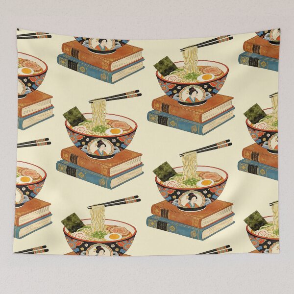 Item preview, Vintage Ukiyo-e Ramen Bowl on Stacked Books | Traditional Japanese Art Aesthetic designed and sold by Cherrydora.