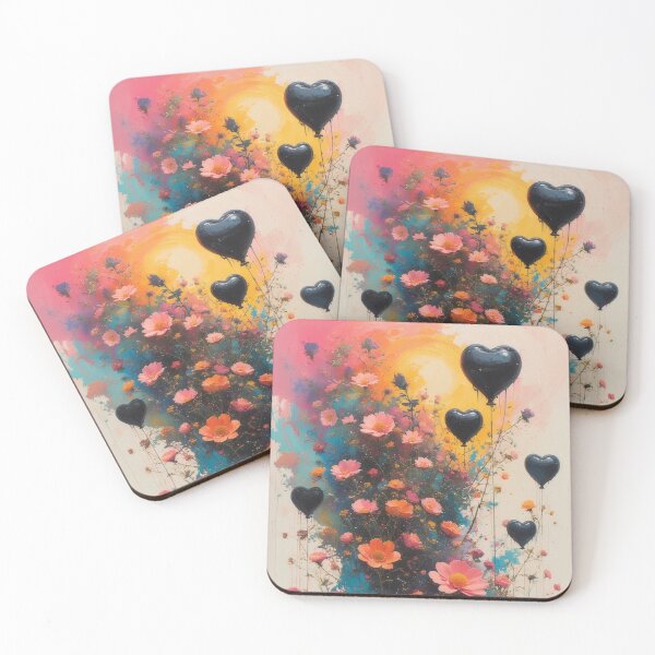 Item preview, Flower field with black heart-shaped balloons designed and sold by Mianku | Für das Leben.