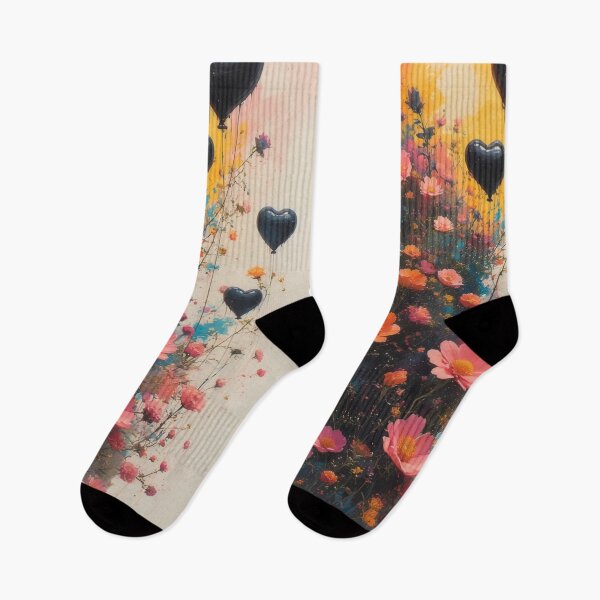 Item preview, Flower field with black heart-shaped balloons designed and sold by Mianku | Für das Leben.