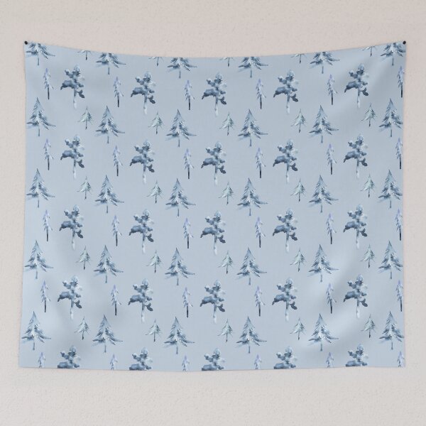 Item preview, Watercolor Blue Trees Elegant Pattern on Pastel Blue designed and sold by Flowersforbear.