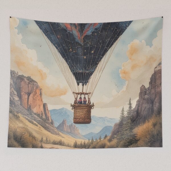 Item preview, Sun balloon over picturesque landscape watercolor designed and sold by Mianku | Für das Leben.