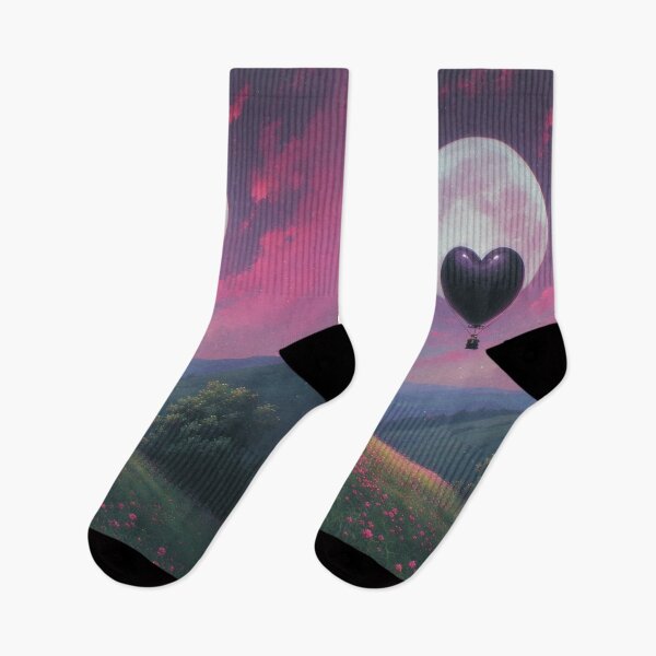 Item preview, Heart-shaped balloon over a blooming landscape at night designed and sold by Mianku | Für das Leben.
