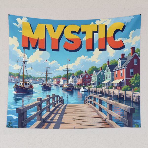Item preview, Mystic, Connecticut, USA: Vintage-Style Painterly Travel Poster designed and sold by LSVart.