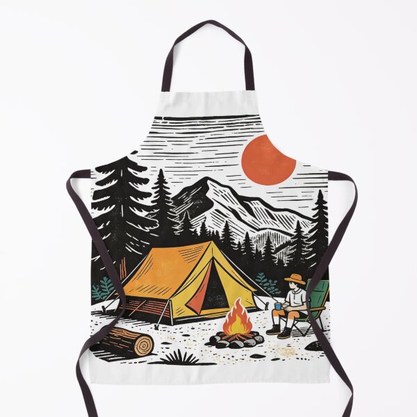Item preview, Linocut Style Solitude Camping Night: Cozy Campfire and Orange Moon Wilderness Adventure Design designed and sold by Cherrydora.