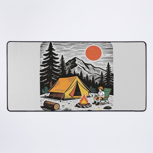 Item preview, Linocut Style Solitude Camping Night: Cozy Campfire and Orange Moon Wilderness Adventure Design designed and sold by Cherrydora.