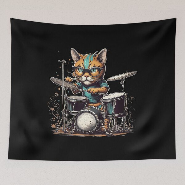 Item preview, Punk Rockstar Kitten Kitty Cat Drummer Playing Drums designed and sold by DianaEsther1.