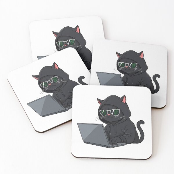 Item preview, Black Cat Hacker - Matrix Code Glasses & Hoodie designed and sold by The Grumpy Pet Club.