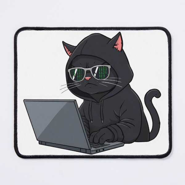Item preview, Black Cat Hacker - Matrix Code Glasses & Hoodie designed and sold by The Grumpy Pet Club.