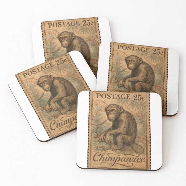 Item preview, Chimpanzee Post: Vintage Wildlife in Stamp Form designed and sold by ForeverPrintsOK.
