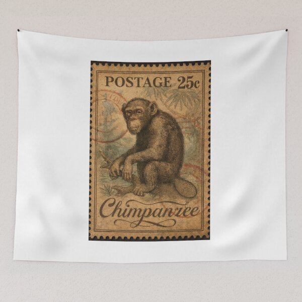 Item preview, Chimpanzee Post: Vintage Wildlife in Stamp Form designed and sold by ForeverPrintsOK.