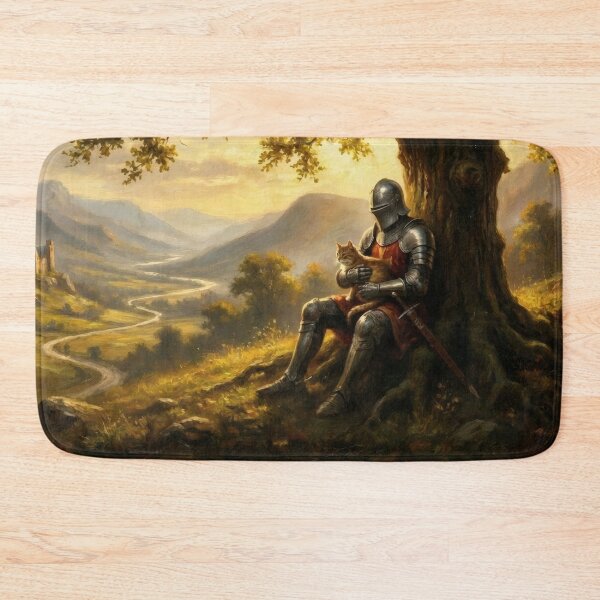 Item preview, Medieval Knight Holding Cat – Baroque Oil Painting, Realistic Fantasy Art designed and sold by Visualynx.
