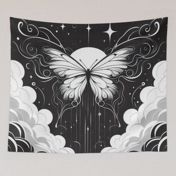 Item preview, Minimal Cosmic Moon Butterfly Over Clouds designed and sold by BigBlueArt.