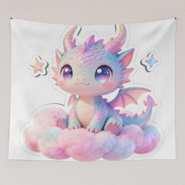 Item preview, Pastel Kawaii Baby Dragon on Cotton Candy Clouds designed and sold by MiniPrintMagic.