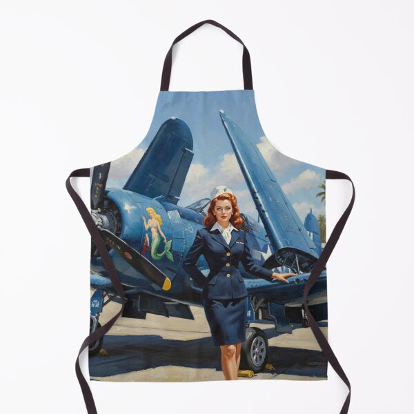 Item preview, Navy Blue Suit Pinup Girl with F4U Corsair Fighter Plane - WWII Aviation Art designed and sold by Art's Diner.