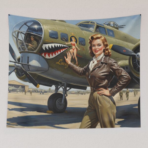 Item preview, "Lucky Lady" B-17 Bomber Pilot Pinup - WWII Aviation Jacket & Nose Art designed and sold by Art's Diner.