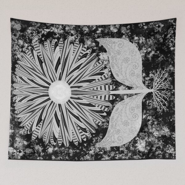 Item preview, White Sunflower Grunge — Fine line Floral Symmetry designed and sold by MelZahrArt.