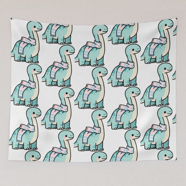 Item preview, Cute Blue Dinosaur Wearing Scarf - Kawaii Winter Animal Art designed and sold by RudArtAI.
