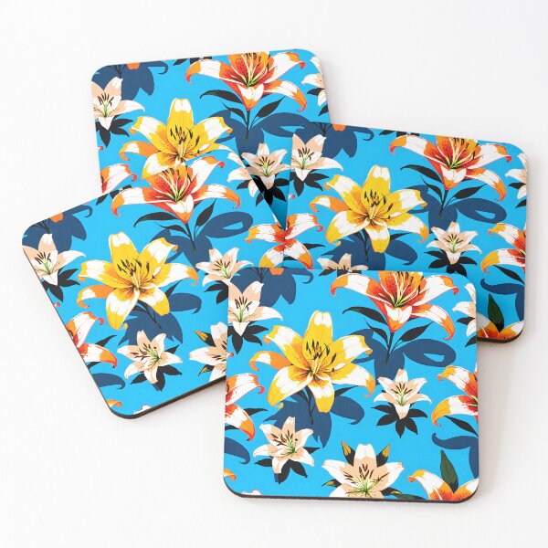 Item preview, Elegant lily flowers arranged across a bold blue canvas. designed and sold by MissYouONLY.